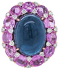 LARGE 26.44CT DIAMOND & AAA BLUE & PINK SAPPHIRE 18K WHITE GOLD FLOWER FUN RING