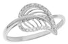 ESTATE .08CT DIAMOND 14KT WHITE GOLD 3D ROUND CLASSIC CRISS CROSS LEAF LOVE RING
