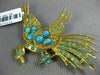 ANTIQUE EXTRA LARGE AAA TURQUOISE 18KT YELLOW GOLD 3D FLYING BIRD BROOCH PIN