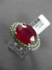 ESTATE LARGE 6.03CT DIAMOND & AAA OVAL RUBY 14KT WHITE GOLD HALO CURVED FUN RING
