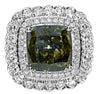 LARGE 8.66CT WHITE & FANCY YELLOW DIAMOND 18K WHITE GOLD CUSHION ENGAGEMENT RING