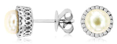 .25CT DIAMOND & AAA SOUTH SEA PEARL 14KT WHITE GOLD SOLITAIRE HALO STUD EARRINGS