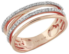 ESTATE 0.30CT DIAMOND 14KT ROSE GOLD 3D MULTI ROW CRISS CROSS ANNIVERSARY RING
