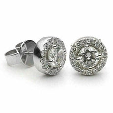 ESTATE 1.96CT DIAMOND 18KT WHITE GOLD 3D CLASSIC ROUND HALO STUD EARRINGS