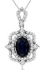 1.25CT DIAMOND & AAA SAPPHIRE 14KT WHITE GOLD 3D OVAL FILIGREE FLOATING PENDANT