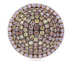 LARGE 2.65CT MULTI COLOR DIAMOND 18KT ROSE GOLD 3D CIRCULAR DOME SHAPE FUN RING