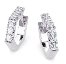 ESTATE .48CT DIAMOND 14KT WHITE GOLD 3D CLASSIC HEXAGON HOOP HANGING EARRINGS