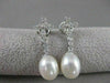ANTIQUE DIAMOND 11M OVAL SEA PEARL 14K WHITE GOLD HANGING FILIGREE EARRINGS #836