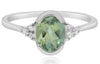 1.35CT DIAMOND & AAA GREEN AMETHYST 14KT WHITE GOLD OVAL & ROUND SEMI BEZEL RING