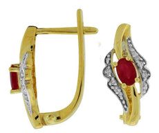 .65CT DIAMOND & AAA RUBY 14KT 2 TONE GOLD OVAL & ROUND FLORAL HANGING EARRINGS