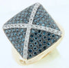 LARGE 1.05CT WHITE & BLUE DIAMOND 14KT YELLOW GOLD MULTI ROW SQUARE PYRAMID RING