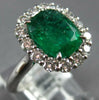 ESTATE LARGE 3.19CT DIAMOND & AAA EMERALD 18K WHITE GOLD CUSHION ENGAGEMENT RING