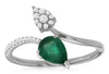 .80CT DIAMOND & AAA EMERALD 14KT WHITE GOLD PEAR SHAPE & ROUND DOUBLE LEAF RING
