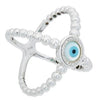 ESTATE .10CT DIAMOND 14K WHITE GOLD EVIL EYE CRISS CROSS INFINITY LUCKY FUN RING