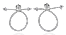 1.57CT DIAMOND 18K WHITE GOLD CIRCULAR CRISS CROSS SIDEWAY HOOP HANGING EARRINGS