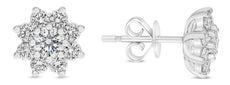 ESTATE 1.0CT DIAMOND 14KT WHITE GOLD 3D ROUND CLASSIC FLOWER STAR STUD EARRINGS