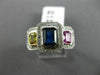 ESTATE WIDE 2.57CT DIAMOND & MULTI COLOR SAPPHIRE 18K WHITE GOLD ENGAGEMENT RING