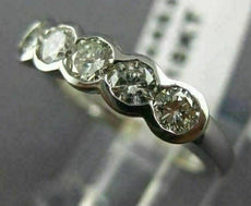 ESTATE 1CT DIAMOND 18KT WHITE GOLD 5 STONE BEZEL WEDDING ANNIVERSARY RING #4453
