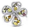 LARGE 3.45CT WHITE & MULTI COLOR MULTI SHAPE DIAMOND 18KT WHITE GOLD FLOWER RING