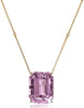 LARGE 94.82CT DIAMOND & AAA KUNZITE 18K YELLOW GOLD EMERALD CUT & ROUND NECKLACE