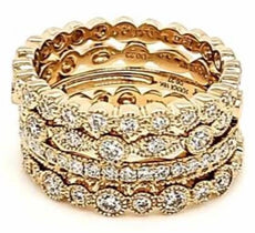 LARGE .98CT DIAMOND 18KT YELLOW GOLD MULTI BAND FILIGREE STACKABLE WEDDING RING
