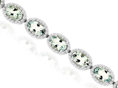 9.80CT DIAMOND & AAA AQUAMARINE 14K WHITE GOLD OVAL & ROUND HALO TENNIS BRACELET