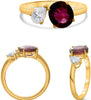 2.79CT DIAMOND & AAA RUBY 18KT YELLOW GOLD OVAL & PEAR SHAPE 2 STONE LOVE RING