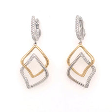 ESTATE .42CT DIAMOND 18KT 2 TONE GOLD 3D DOUBLE GEOMETRICAL FUN HANGING EARRINGS