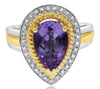 2.83CT DIAMOND & AAA AMETHYST 14KT YELLOW GOLD 3D PEAR SHAPE & ROUND LOVE RING
