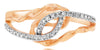 ESTATE .14CT DIAMOND 14KT ROSE GOLD 3D CRISS CROSS DOUBLE WAVE LEAF RING