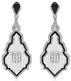 EXTRA LARGE 8.13CT DIAMOND AAA BLACK ONYX & CRYSTAL 18K WHITE GOLD DROP EARRINGS