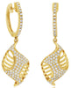 .62CT DIAMOND 14K YELLOW GOLD CRISS CROSS MULTI ROW LEAF HUGGIE HANGING EARRINGS