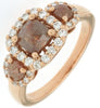 Estate 1.62Ct White & Mocha Diamond 18Kt Rose Gold Square 3 Stone Halo Anniversary Ring