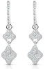 .88CT DIAMOND 14KT WHITE GOLD 3D DOUBLE 4 LEAF CLOVER LOVE KNOT HANGING EARRINGS