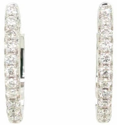 ESTATE 3.79CT DIAMOND 18K WHITE GOLD 3D ROUND CLASSIC OVAL HOOP HANGING EARRINGS