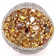 EXTRA LARGE 3.88CT MULTI SHAPE MULTI COLOR DIAMOND 18KT 2 TONE GOLD CLUSTER RING