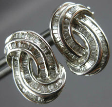 ESTATE .70CT DIAMOND 18KT WHITE GOLD BAGUETTE DOUBLE SWIRL CLASSIC STUD EARRINGS
