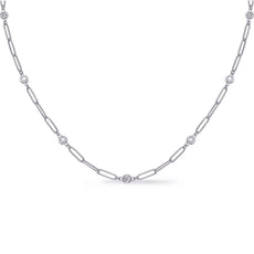 1.0CT DIAMOND 14KT WHITE GOLD ROUND CLASSIC BY THE YARD MULTI LINK LOVE NECKLACE