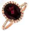 3.21CT DIAMOND & AAA RHODOLITE 14KT ROSE GOLD OVAL & ROUND HALO ENGAGEMENT RING