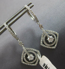 ESTATE 1.07CT DIAMOND 14K WHITE GOLD ROUND SOLITAIRE SQUARE FUN HANGING EARRINGS