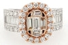 LARGE 1.71CT DIAMOND 18K WHITE & ROSE GOLD ROUND & BAGUETTE OVAL ENGAGEMENT RING