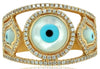 2.09CT DIAMOND & MOTHER OF PEARL 14K YELLOW GOLD DOUBLE CHAMSA EVIL EYE FUN RING