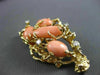 ANTIQUE LARGE OLD MINE DIAMOND & AAA CORAL 14KT YELLOW GOLD BROOCH / PIN #20239