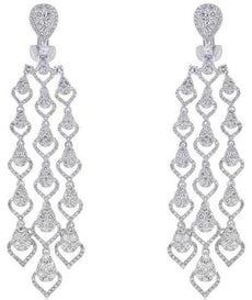 LARGE 4.26CT DIAMOND 18KT WHITE GOLD 3D MULTI ROW CHANDELIER HANGING EARRINGS