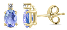 ESTATE .48CT DIAMOND & AAA TANZANITE 14KT YELLOW GOLD OVAL & ROUND STUD EARRINGS