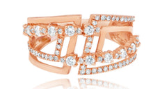 WIDE .65CT DIAMOND 14KT ROSE GOLD 3D MULTI ROW CRISS CROSS GEOMETRICAL FUN RING
