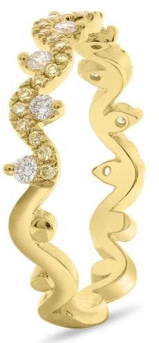 .33CT WHITE & CANARY DIAMOND 14KT YELLOW GOLD MULTI WAVE ETOILE ANNIVERSARY RING