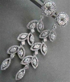 ANTIQUE 4.76CT DIAMOND MARQUISE & ROUND 14KT WHITE GOLD LEAF DROP EARRINGS 21686