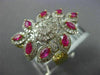 ESTATE LARGE 3.69CT DIAMOND & AAA RUBY 14KT WHITE & YELLOW GOLD FLOWER LEAF RING