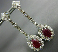 ANTIQUE EXTRA LARGE 10.10CT DIAMOND & AAA RUBY 18KT WHITE GOLD HANGING EARRINGS